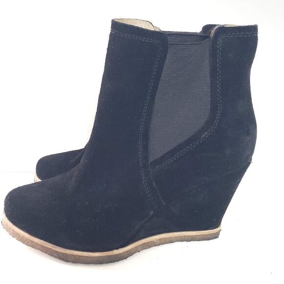Splendid Tara Ankle Boots Black Crepe Rubber Wedge Suede Heeled Slip On Size 8.5 - Picture 1 of 15